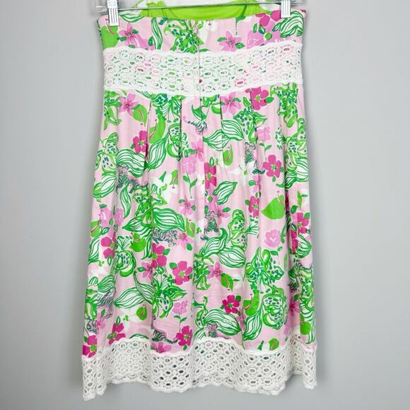 LLILLY PULITZER | Floral Strapless Pink Green Dress Lace Trim Women’s Size 2 - Picture 6 of 8
